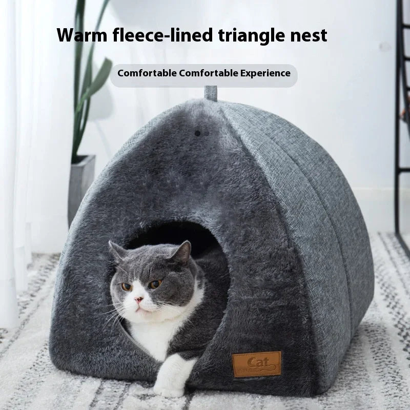 New Triangle Cat Nest Closed Cat House Pet Nest Warm and Thickened Deep Sleep Dog Nest Pet Supplies Closed Cat bed cat tents.