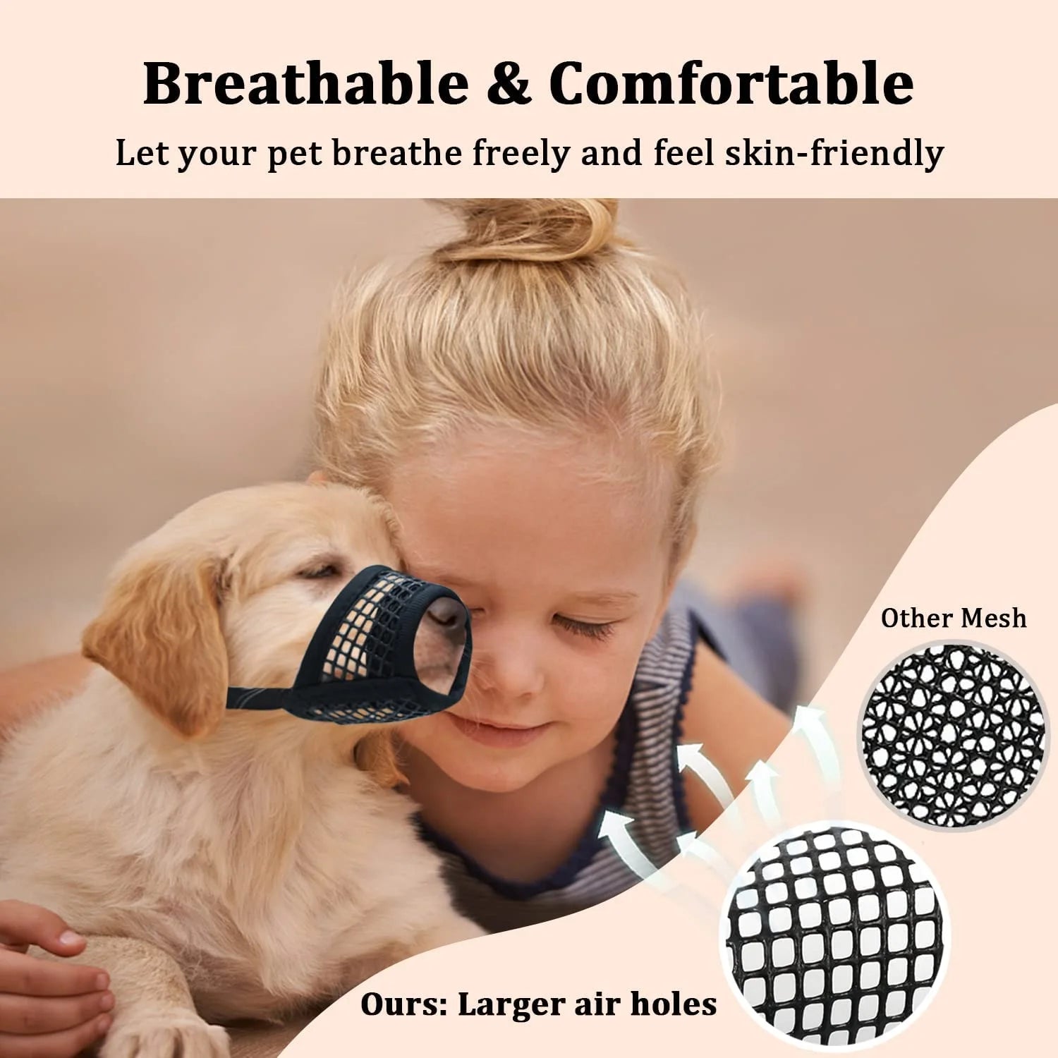 Dog Muzzle, Soft Mesh Muzzles for Small Medium Large Dogs Chihuahua Poodle Husky Labrador Retriever, Breathable Dog Mouth Guard for Biting Chewing Grooming, Allow Panting Drinking, Easy to Use