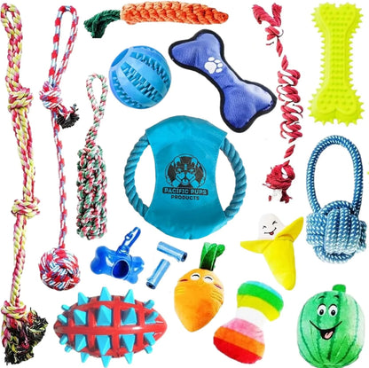 Pacific Pups - 18 Pack Dog Chew Toys - Puppy Toys - Dog Rope Toys Dog Plush.