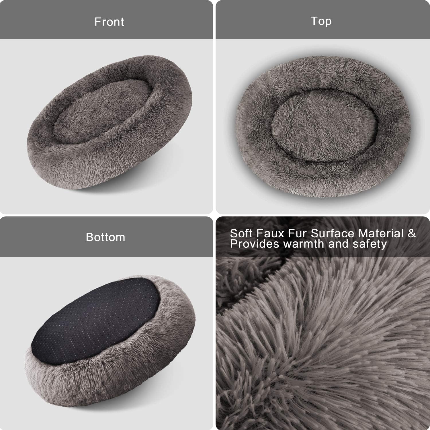 Donut Dog Bed, Faux Fur Dog Beds for Medium Dogs - Self Warming Pet Bed round Faux Fur Donut Cuddler Dog Bed.