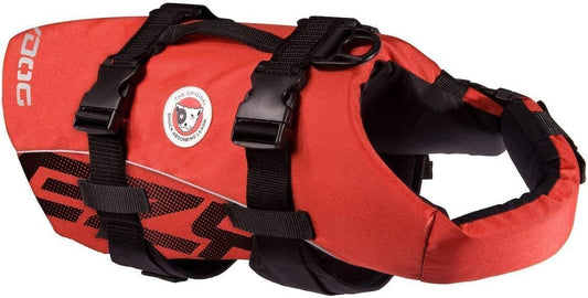 DFD Dog Life Jacket - Adjustable Swimming Safety Vest with Reflective Trim & Durable Grab Handle - 50% More Flotation Material - X-Small, Red.