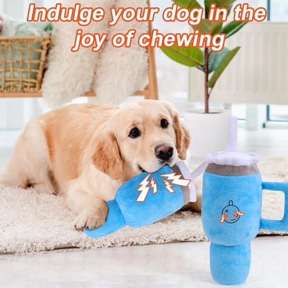 Cute Squeaky Dog Toys Cup, Soft Tumbler Funny Dog Toys for Aggressive Chewers, Safety Design Dog Toys, Fluff and Tuff Dog Toys for Small/Medium/Large Dog Exercise and Accompany(Blue).