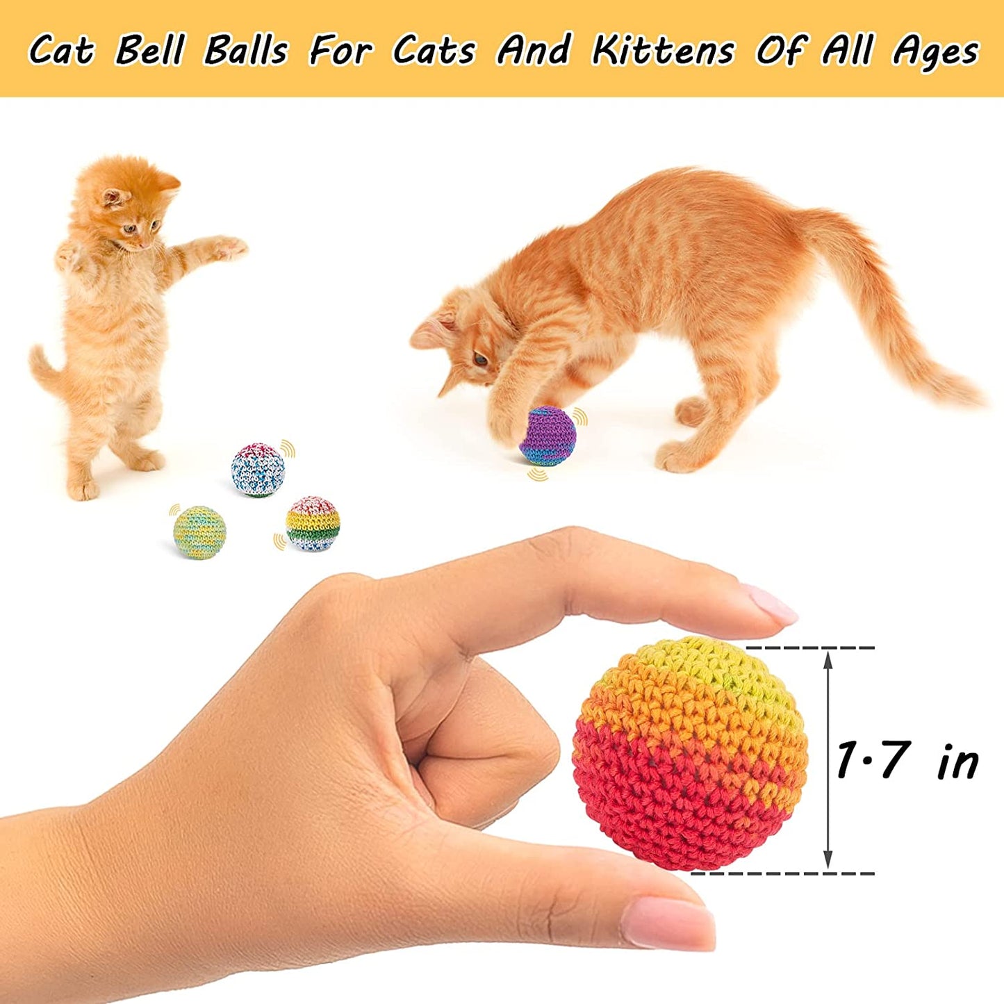 Cat Toys Balls, Woolen Yarn Cat Ball Toy with Bell Inside, Cat Toys for Indoor Cats, Interactive Cat Chew Toys for Kitty Kitten, 6 Pack.