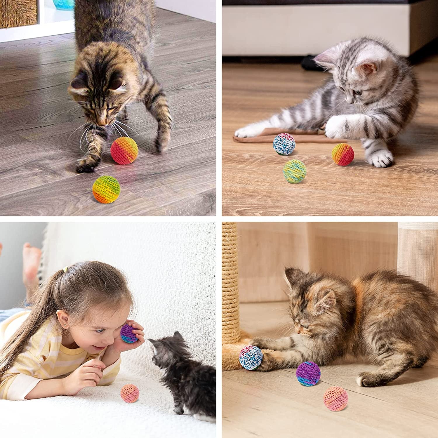 Cat Toys Balls, Woolen Yarn Cat Ball Toy with Bell Inside, Cat Toys for Indoor Cats, Interactive Cat Chew Toys for Kitty Kitten, 6 Pack.