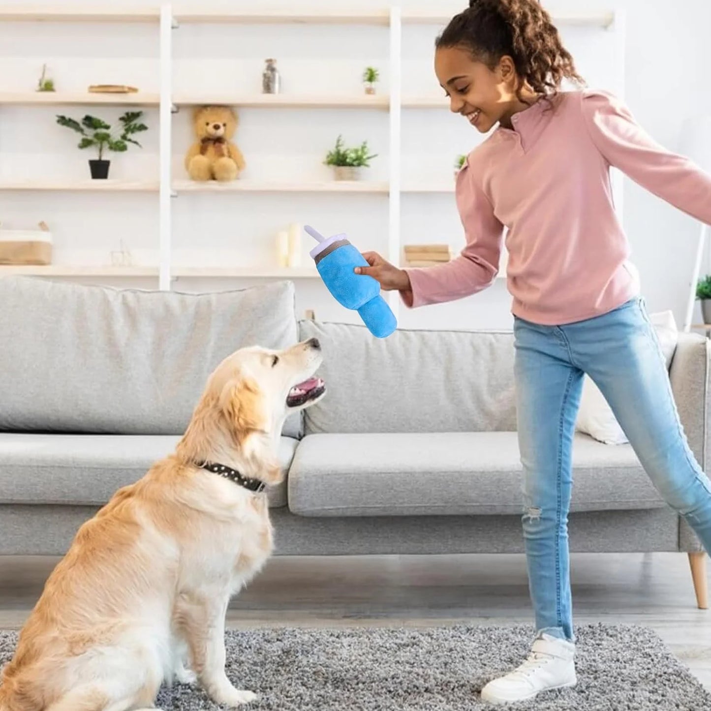 Cute Squeaky Dog Toys Cup, Soft Tumbler Funny Dog Toys for Aggressive Chewers, Safety Design Dog Toys, Fluff and Tuff Dog Toys for Small/Medium/Large Dog Exercise and Accompany(Blue).