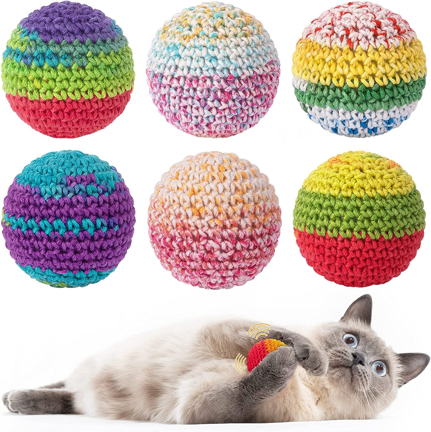 Cat Toys Balls, Woolen Yarn Cat Ball Toy with Bell Inside, Cat Toys for Indoor Cats, Interactive Cat Chew Toys for Kitty Kitten, 6 Pack.