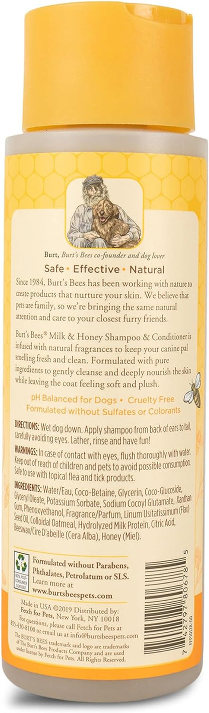 Shampoo and Conditioner with Milk and Honey, 98.2% Natural Origin Formulas, Dog Shampoo plus Conditioner, Gentle Dog Conditioner, Best Dog Conditioner for Itchy Dogs, 12 Oz