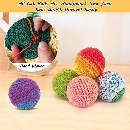 Cat Toys Balls, Woolen Yarn Cat Ball Toy with Bell Inside, Cat Toys for Indoor Cats, Interactive Cat Chew Toys for Kitty Kitten, 6 Pack.