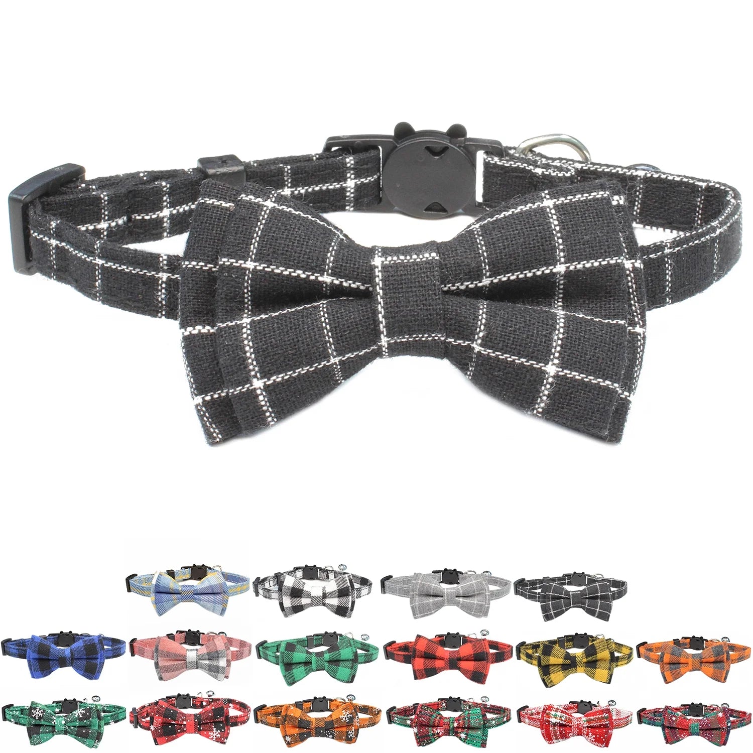 Breakaway Cat Collar with Bow Tie and Bell for Small Med Cat (Black).