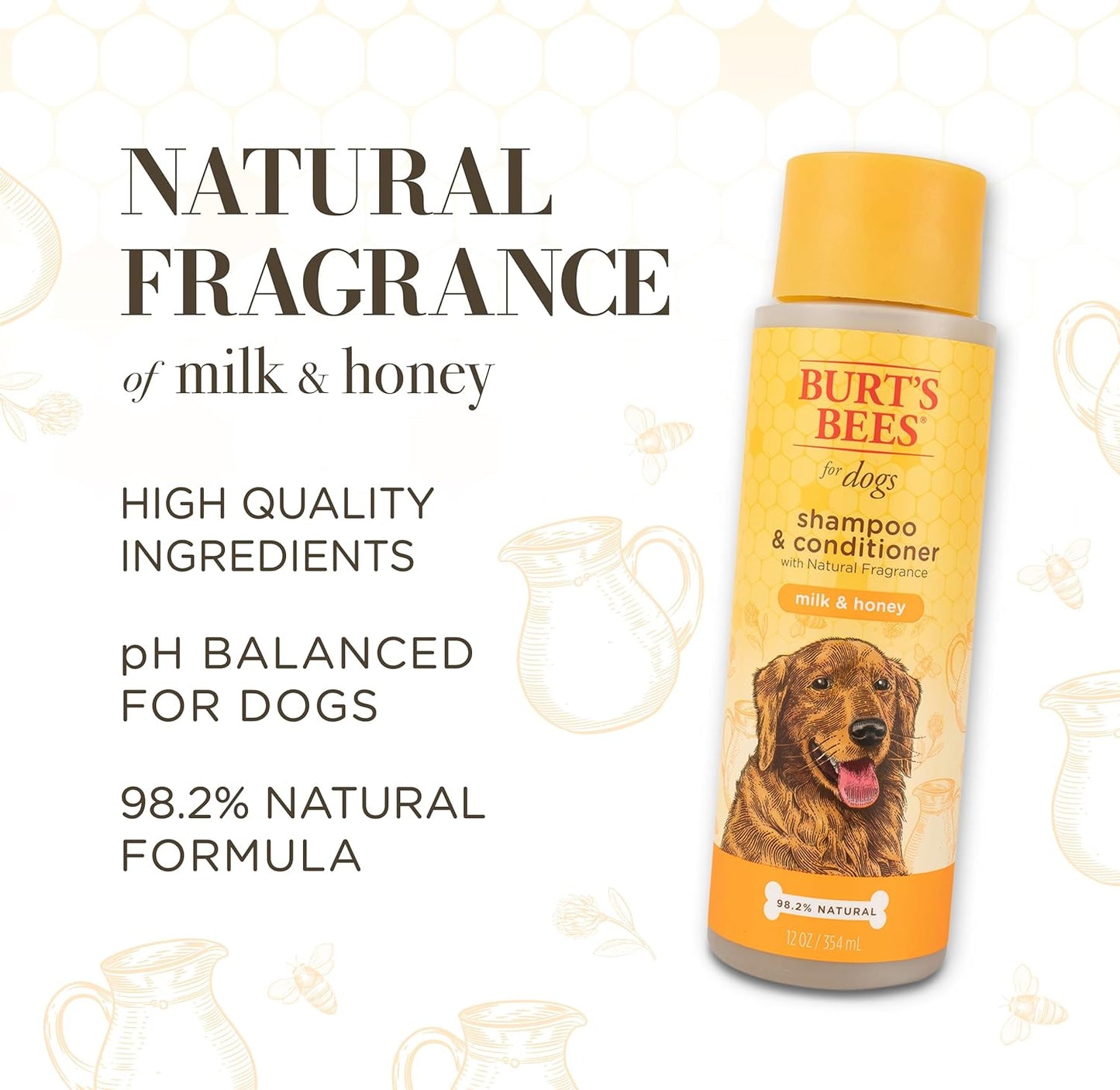 Shampoo and Conditioner with Milk and Honey, 98.2% Natural Origin Formulas, Dog Shampoo plus Conditioner, Gentle Dog Conditioner, Best Dog Conditioner for Itchy Dogs, 12 Oz