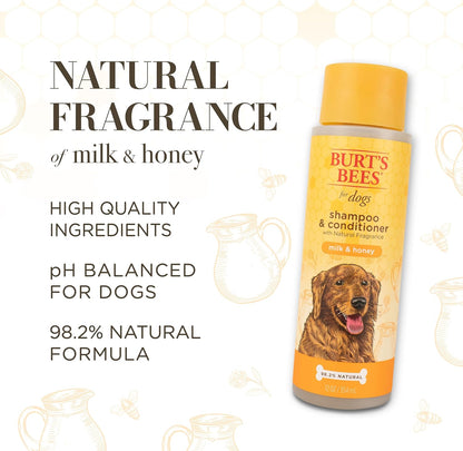 Shampoo and Conditioner with Milk and Honey, 98.2% Natural Origin Formulas, Dog Shampoo plus Conditioner, Gentle Dog Conditioner, Best Dog Conditioner for Itchy Dogs, 12 Oz