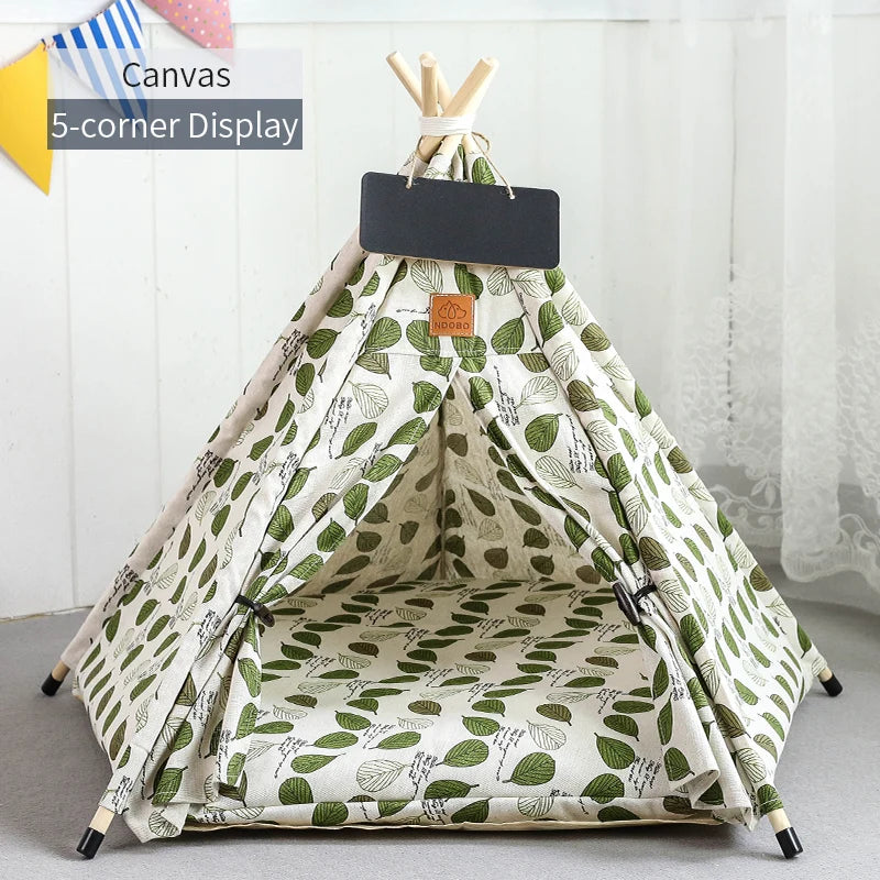 Pet Teepee Tent for Cats and Dogs Portable Removable Washable Dog House Indoor Puppies House with Cushion and Blackboard Cat Bed.