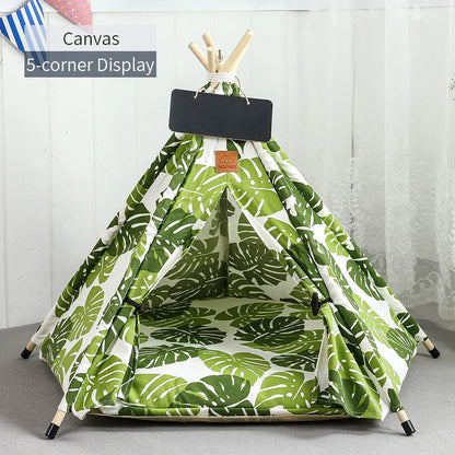 Pet Teepee Tent for Cats and Dogs Portable Removable Washable Dog House Indoor Puppies House with Cushion and Blackboard Cat Bed.