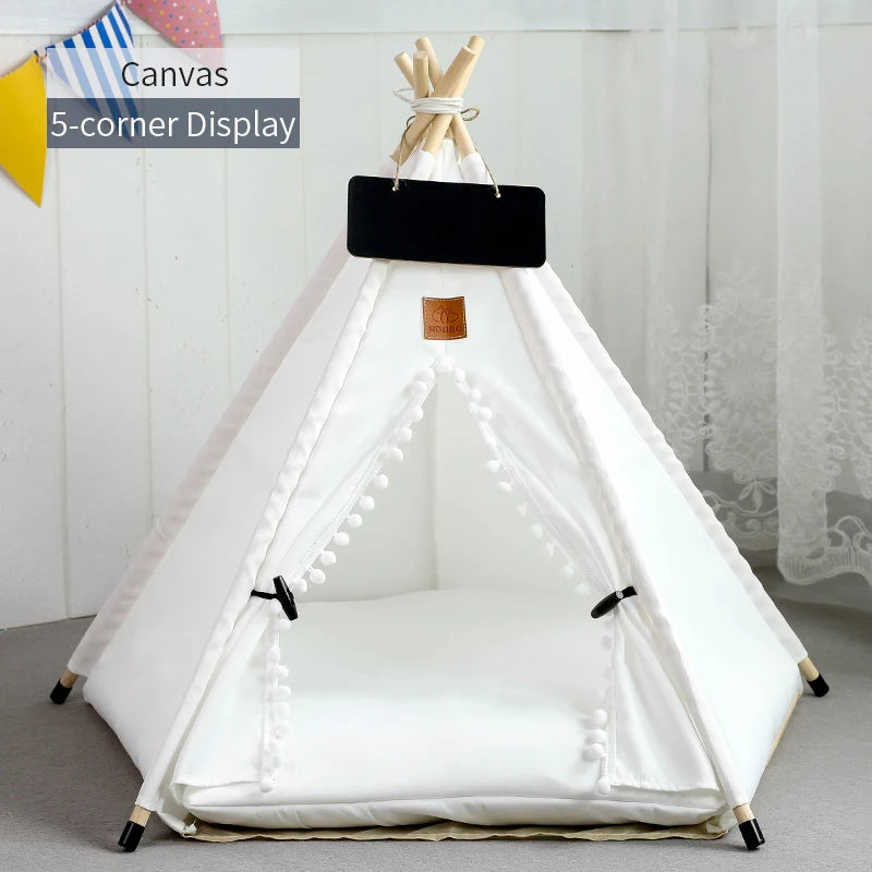 Pet Teepee Tent for Cats and Dogs Portable Removable Washable Dog House Indoor Puppies House with Cushion and Blackboard Cat Bed.