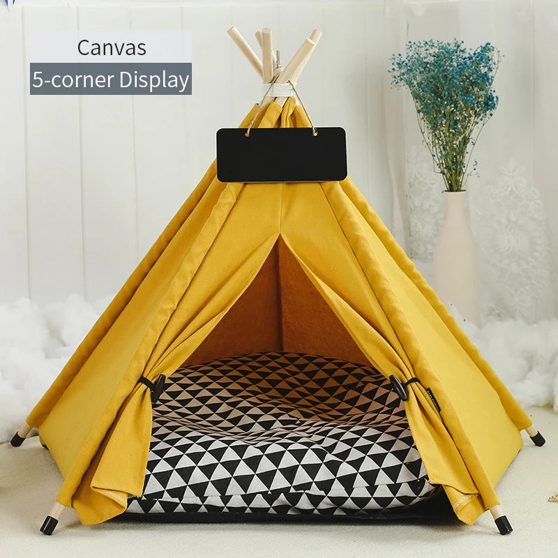 Pet Teepee Tent for Cats and Dogs Portable Removable Washable Dog House Indoor Puppies House with Cushion and Blackboard Cat Bed.