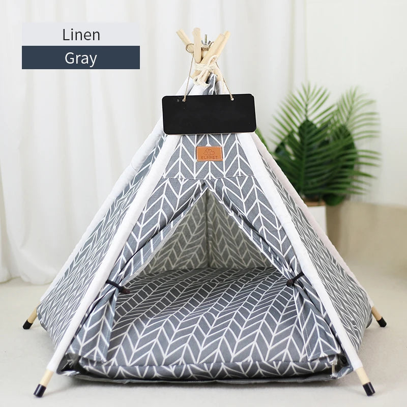 Pet Teepee Tent for Cats and Dogs Portable Removable Washable Dog House Indoor Puppies House with Cushion and Blackboard Cat Bed.