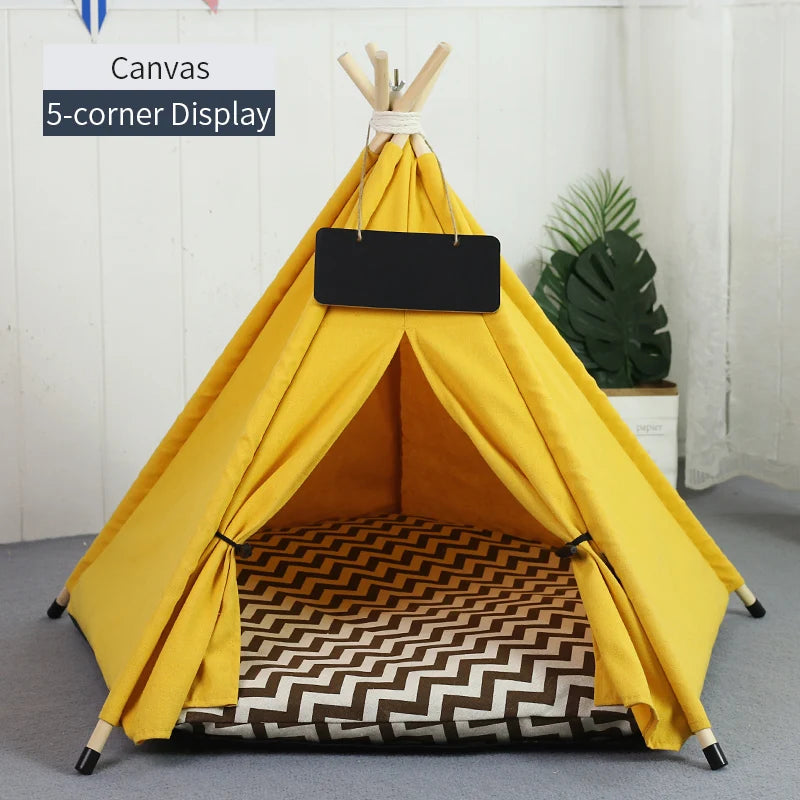 Pet Teepee Tent for Cats and Dogs Portable Removable Washable Dog House Indoor Puppies House with Cushion and Blackboard Cat Bed.