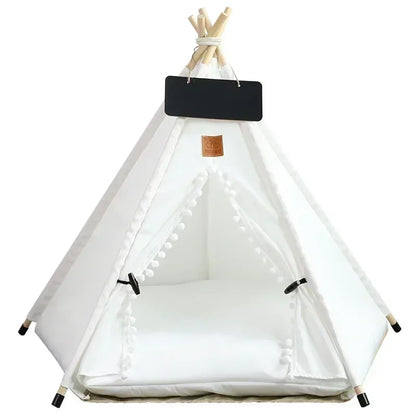 Pet Teepee Tent for Cats and Dogs Portable Removable Washable Dog House Indoor Puppies House with Cushion and Blackboard Cat Bed.