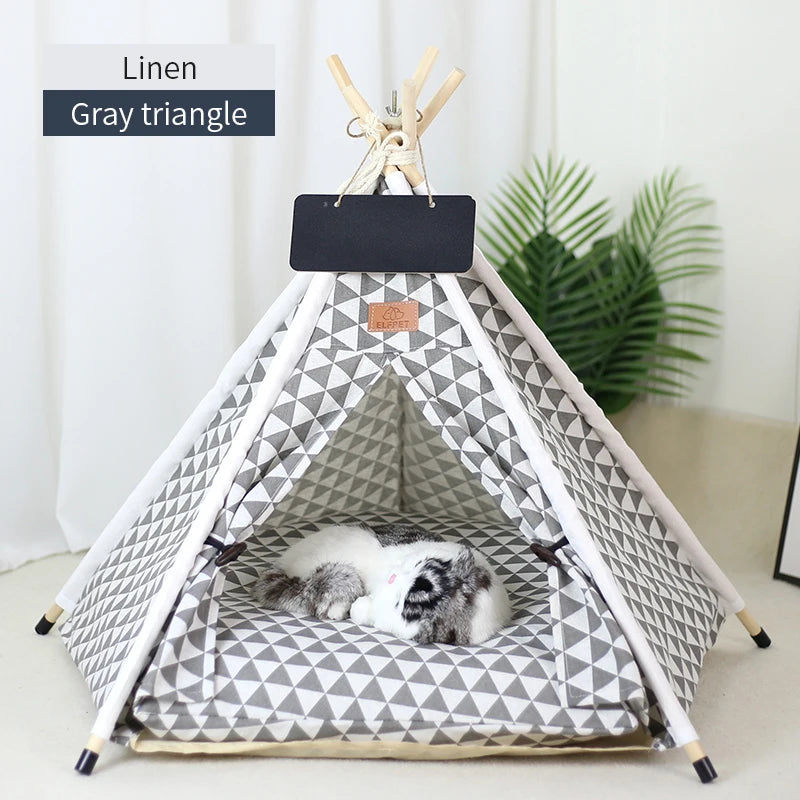 Pet Teepee Tent for Cats and Dogs Portable Removable Washable Dog House Indoor Puppies House with Cushion and Blackboard Cat Bed.