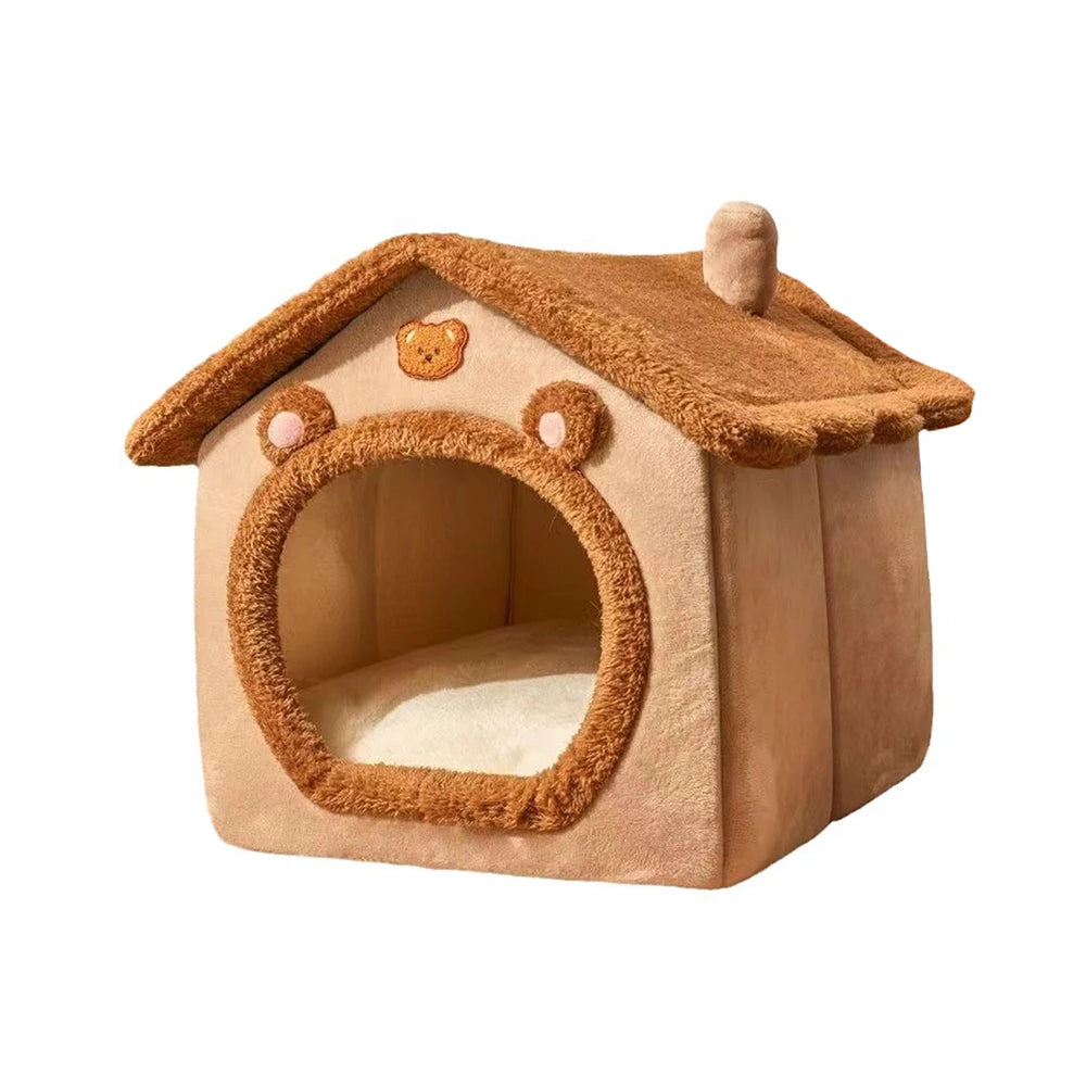 1PC Four Season Universal Enclosed Pet Bed, Wrapped Cat Bed, Dog Bed, Brown Teddy Bear Style Bed.