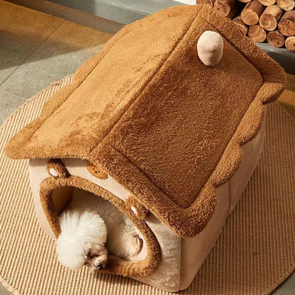 1PC Four Season Universal Enclosed Pet Bed, Wrapped Cat Bed, Dog Bed, Brown Teddy Bear Style Bed.