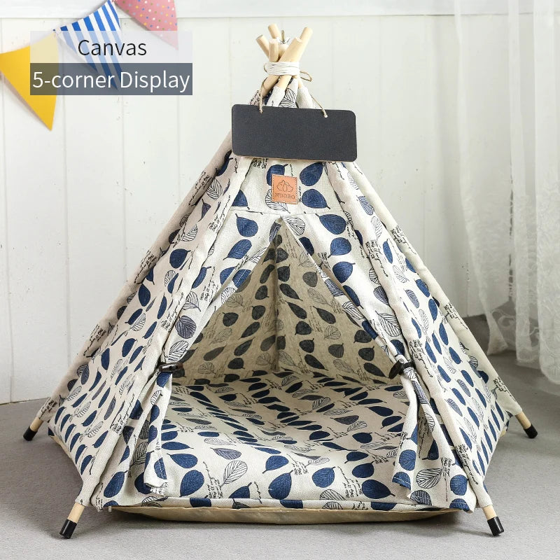 Pet Teepee Tent for Cats and Dogs Portable Removable Washable Dog House Indoor Puppies House with Cushion and Blackboard Cat Bed.