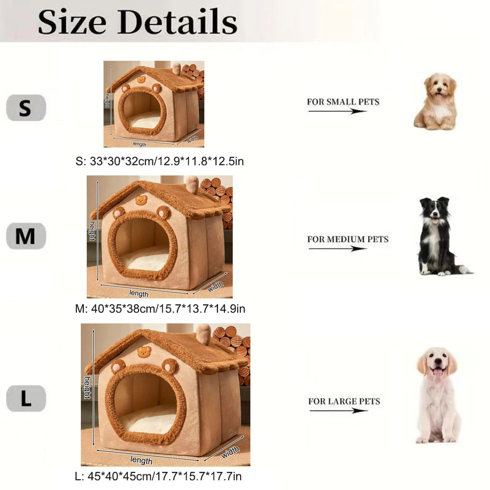 1PC Four Season Universal Enclosed Pet Bed, Wrapped Cat Bed, Dog Bed, Brown Teddy Bear Style Bed.
