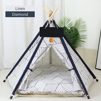 Pet Teepee Tent for Cats and Dogs Portable Removable Washable Dog House Indoor Puppies House with Cushion and Blackboard Cat Bed.