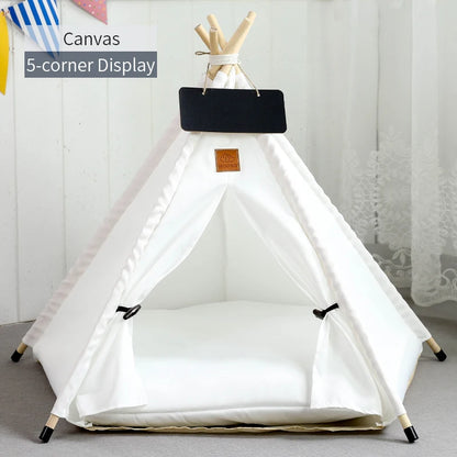 Pet Teepee Tent for Cats and Dogs Portable Removable Washable Dog House Indoor Puppies House with Cushion and Blackboard Cat Bed.