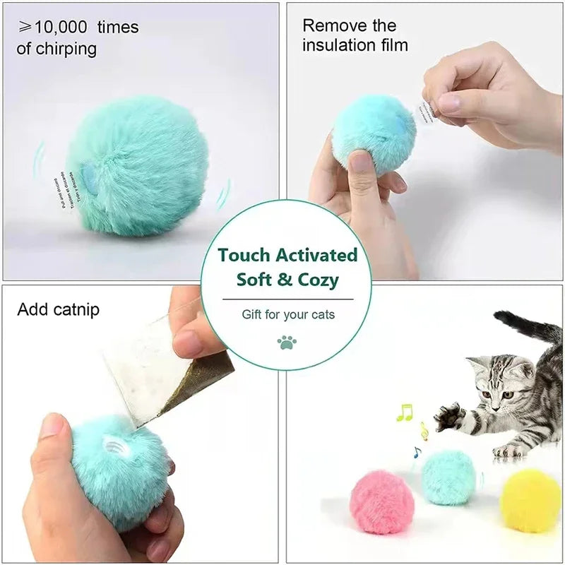 Smart Cat Toys Plush Electric Catnip Training Toy Kitten Touch Sounding Pet Product Squeak Toy Ball.