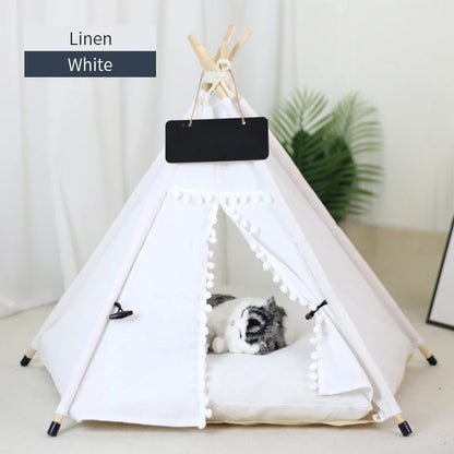 Pet Teepee Tent for Cats and Dogs Portable Removable Washable Dog House Indoor Puppies House with Cushion and Blackboard Cat Bed.