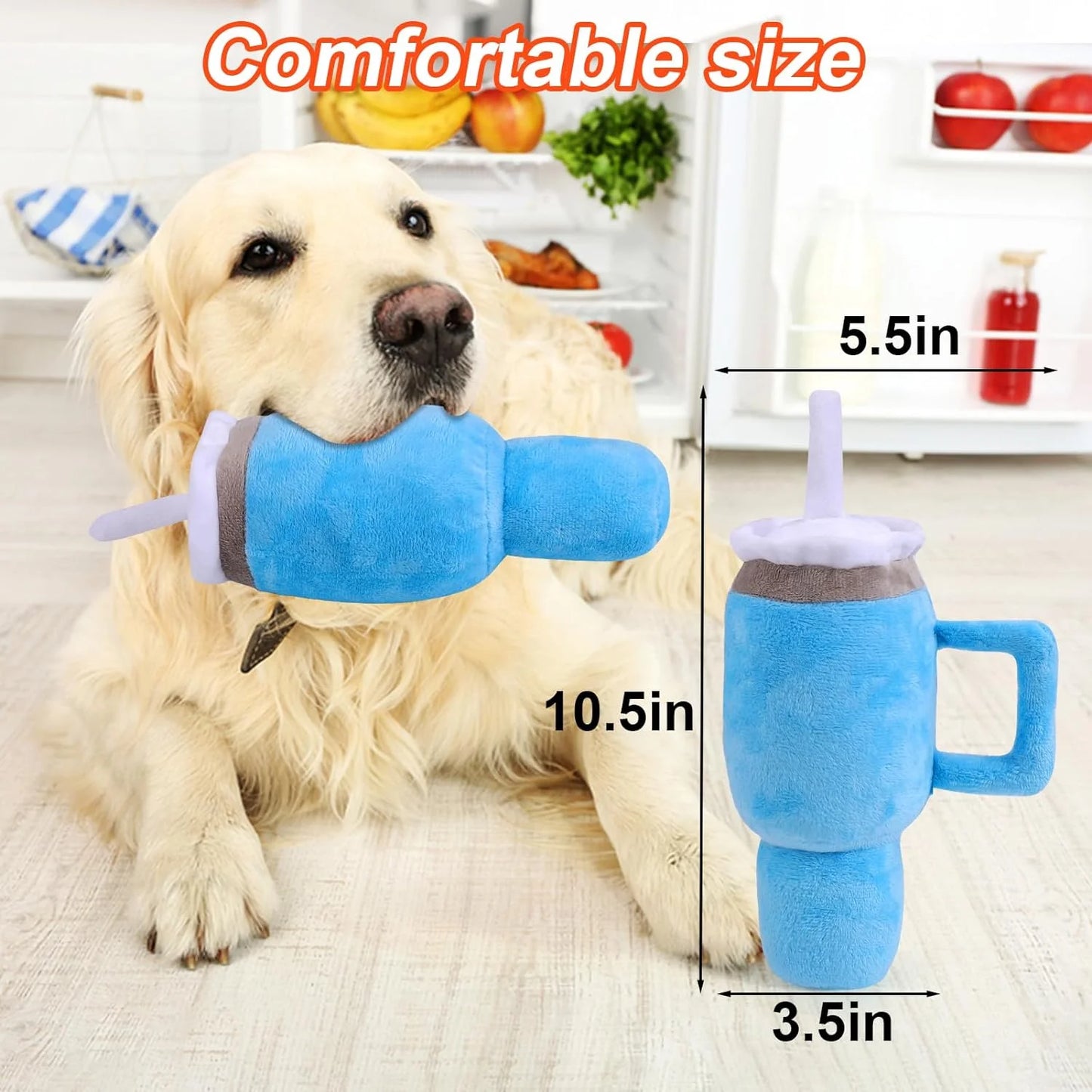 Cute Squeaky Dog Toys Cup, Soft Tumbler Funny Dog Toys for Aggressive Chewers, Safety Design Dog Toys, Fluff and Tuff Dog Toys for Small/Medium/Large Dog Exercise and Accompany(Blue).