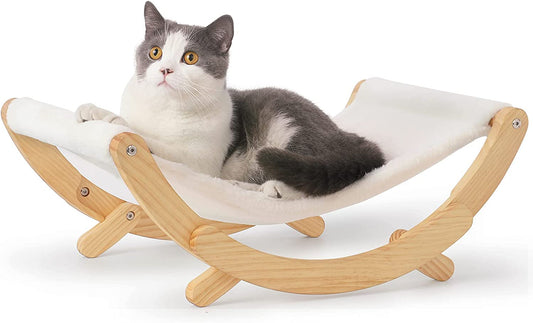 Cat Hammock, New Moon Cat Swing Chair, Elevated Cat Bed for Indoor Cats, Cat Furniture Gift for Cat or Small Dog, Upgrade White.