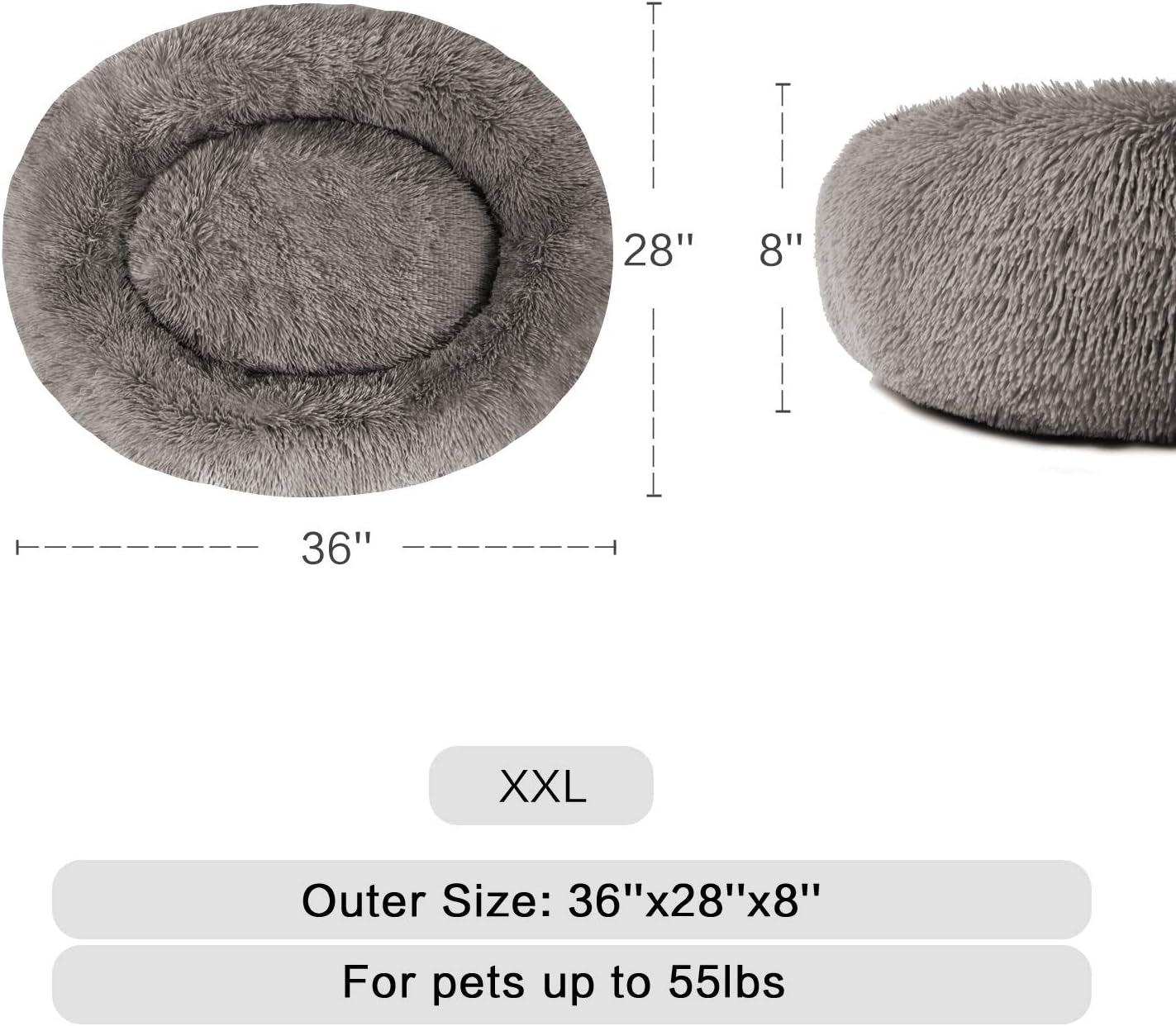 Donut Dog Bed, Faux Fur Dog Beds for Medium Dogs - Self Warming Pet Bed round Faux Fur Donut Cuddler Dog Bed.