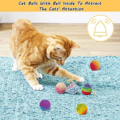 Cat Toys Balls, Woolen Yarn Cat Ball Toy with Bell Inside, Cat Toys for Indoor Cats, Interactive Cat Chew Toys for Kitty Kitten, 6 Pack.