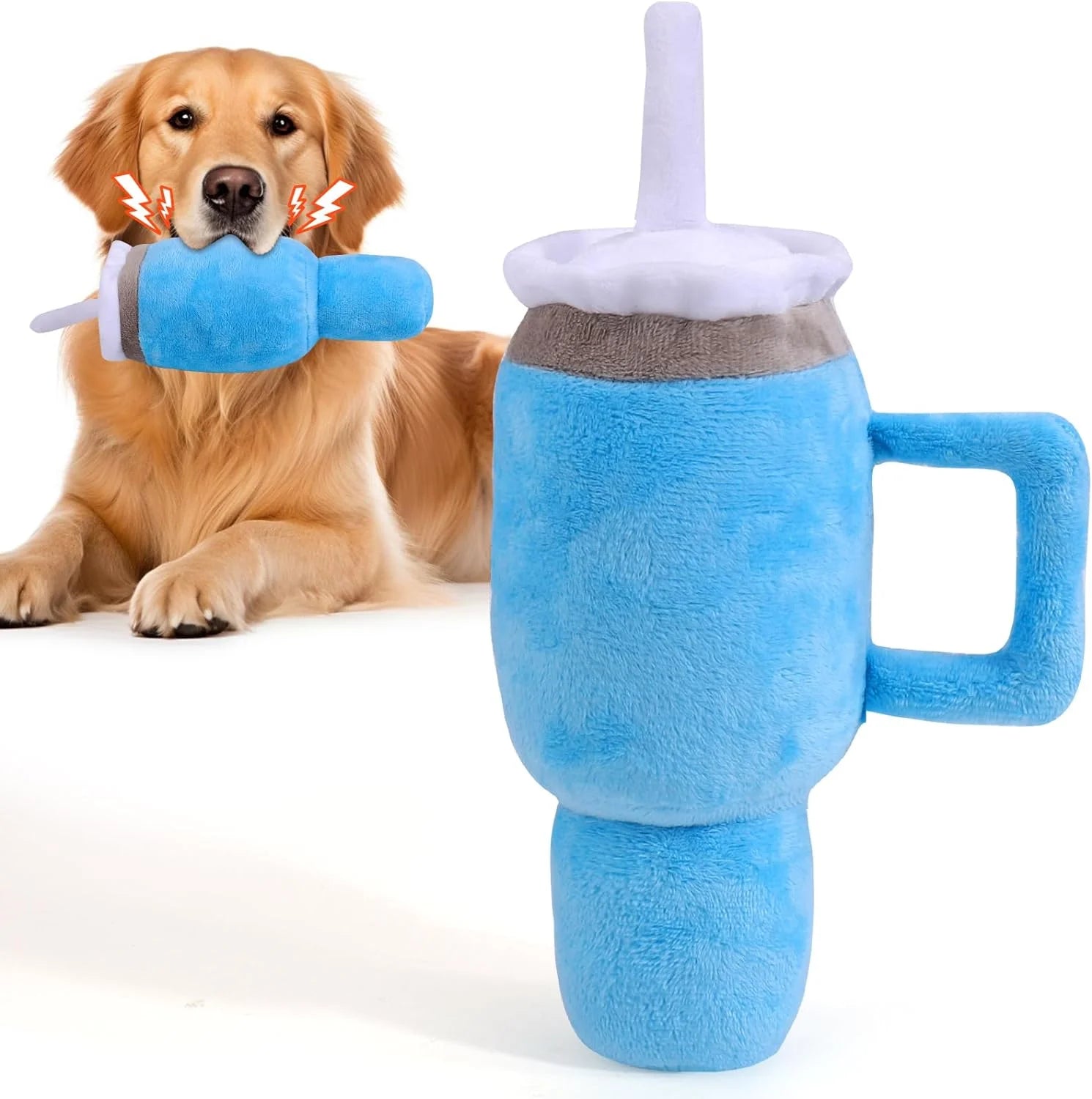 Cute Squeaky Dog Toys Cup, Soft Tumbler Funny Dog Toys for Aggressive Chewers, Safety Design Dog Toys, Fluff and Tuff Dog Toys for Small/Medium/Large Dog Exercise and Accompany(Blue).